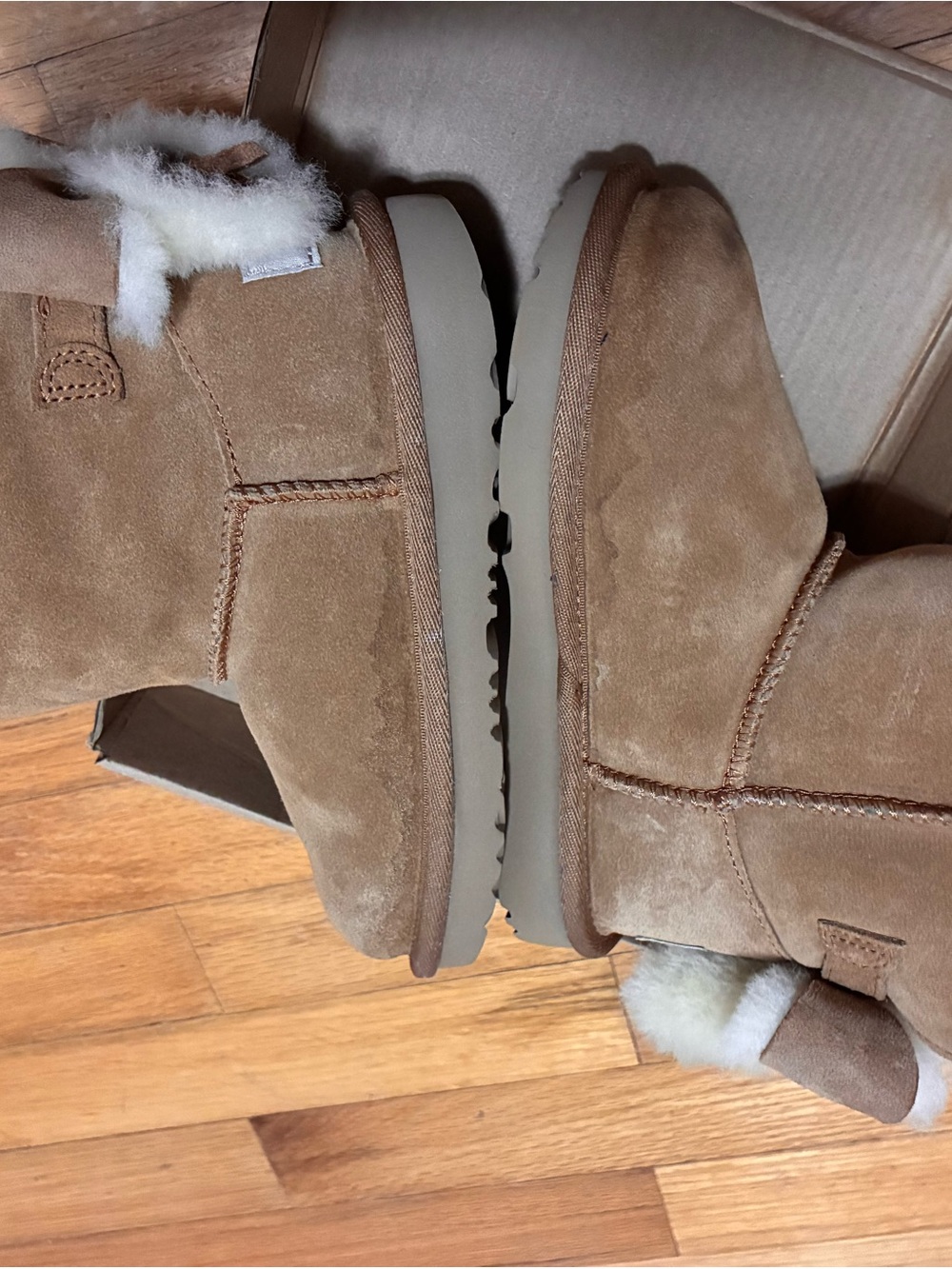 UGG Chestnut Suede Mini Boots with Shearling Bow Detail - Chestnut - Picture 6 of 16